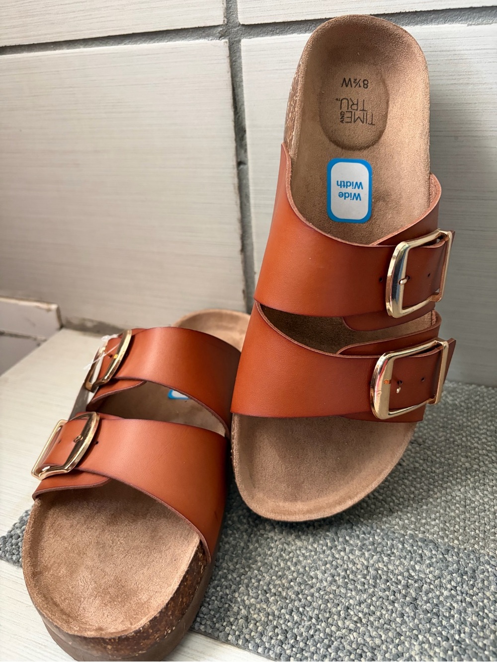 Time and Tru Women's Brown Double-Buckle Slide Sandals